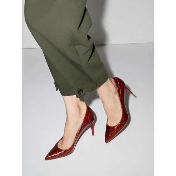 Christian Louboutin Kate 85 Brown Acajou Calf Ali Croc Pointed Toe Heel Pump 40 - Picture 5 of 16